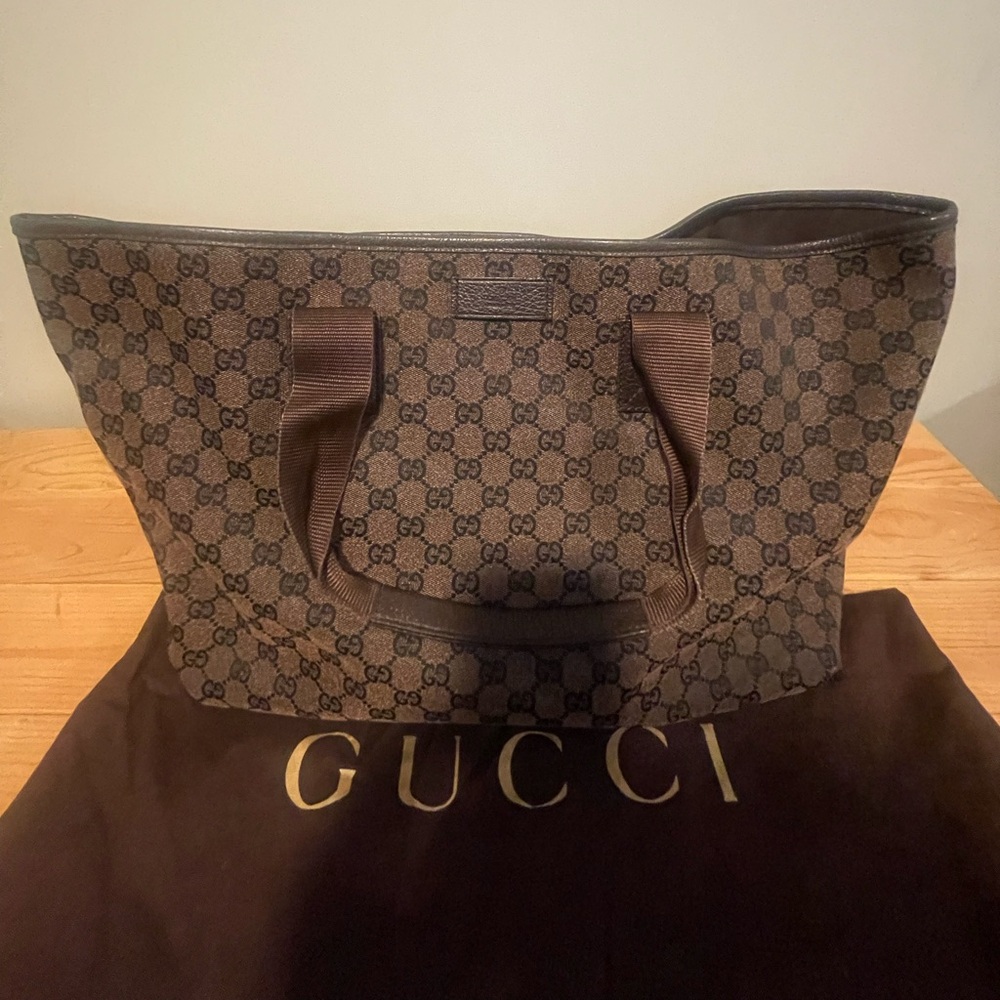 Gucci Vintage Brown GG Canvas Tote Bag